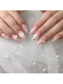 ハートパール×ピンクネイル