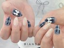 ネイビーチェック × リボン