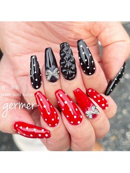 ジェルメ(germer)/黒と赤のドットネイル！