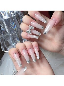 エミューネイル(EMU NAIL)/ガラスフレンチ/リボン/キラキラ