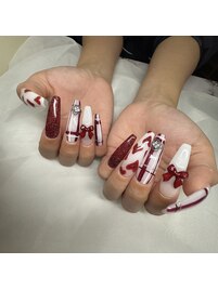 チェック×リボン