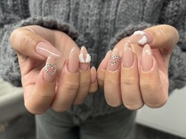 ピンクネイル/羽ネイル