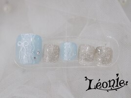 レース×リボンフットネイル