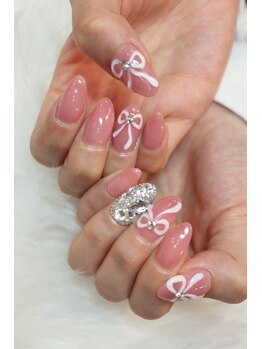 ネイルルーム アイボリー(nail room ivory)/ぷっくりリボンネイル
