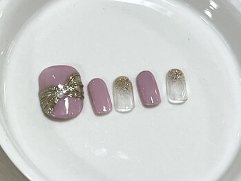 カラ ネイル 中津店(calla nail)/リボン×ミラーアート