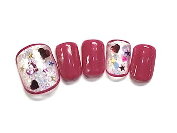 ネイルアンドまつげ リュフェール 五反田(Nail Lufaire)/キラキラハートフットネイル