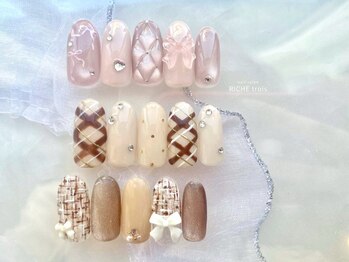 リッシュ トロワ(RICHE trois)の写真/今やりたい!ちゅるんと可愛い大人ワンホンも対応♪リボンネイル/ハートネイル/チークマグ/ホワイトパール