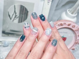 チェックハートネイル