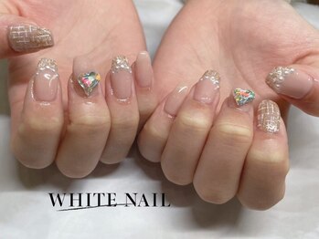 ホワイトネイル(WHITE NAIL)/はあとねいる/ツイードネイル