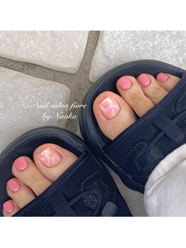 ピンク&イエロー大理石風ネイル