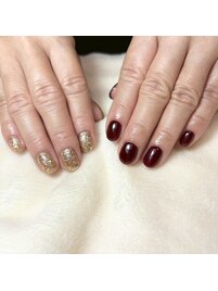 ちぐはぐネイル/ボルドー/上品