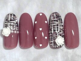 ツイードネイル/薔薇/秋冬ネイル