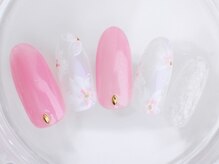 ネイルサロン あかねいろ/春夏　フラワー　クリアネイル