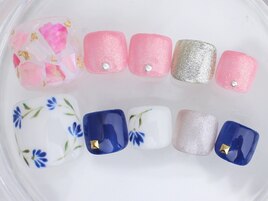 春夏　手描き　フットネイル