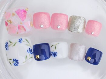 ネイルサロン あかねいろ/春夏 手描き フットネイル