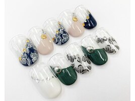 斜めフレンチ+フラワー