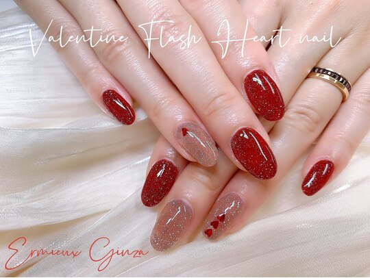 ネイルチップ 韓国ネイル ワンホン マグネットフレンチ リボン 赤  