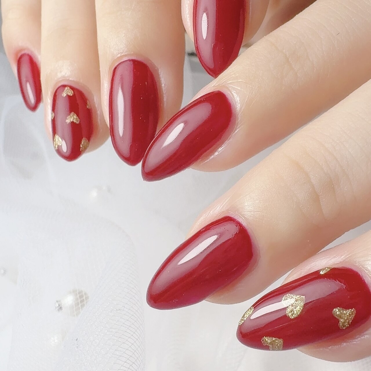 【オーダー】ネイルチップ チェリー ハート ボルドー オーダー】ネイルチップ チェリー ハート ボルドー 秋 ショート