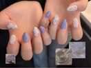 ストーンドット×小花ネイル