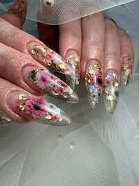 押し花ネイル×クリアネイル