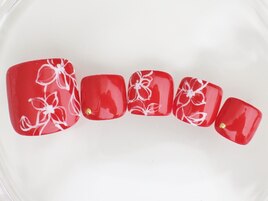 春夏　手描き　フットネイル