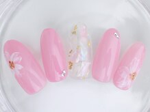 ネイルサロン あかねいろ/春夏　フラワー　クリアネイル