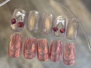 ニンニ(ninni)/さくらんぼ・ミラーピンクネイル