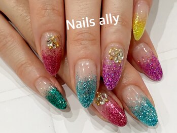 ネイルズアリー 立川店(Nails ally)/ラメ5色グラデ×ストーンART