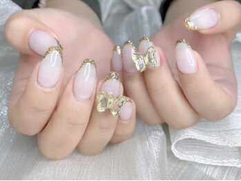 アイゴネイル 錦糸町(Aigoネイル)/蝶々パーツ付き♪ワンホンネイル