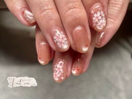シンプルアート×桜ネイル