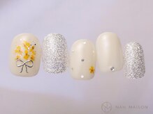 ネイルメゾン 渋谷店(NAIL MAISON)/押し花ドットリボン春黄色￥6500