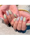 ミントグリーン＆ホログラムnail