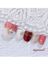 たゆ ネイル(たゆnail)/赤ツイードフットネイル♪