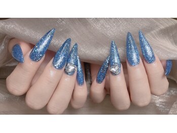 メオネイル(MEO NAIL)/ブルーグリッターハートネイル