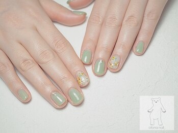 オトナネイル(otona nail)/ピスタチオグリーン押し花ネイル