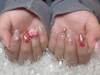 レアネイル 新宿(le'a nail)/赤チェックデザイン