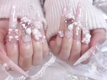 プティネイル 池袋(Puty Nail)/花柄フレンチ×クリアネイル