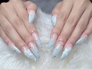 水色グラデーション　お花