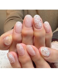 パールホワイトグラデ+雪の結晶