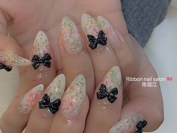 【ローズガーデンリボンネイル】