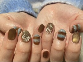 くすみブルーとブラウン