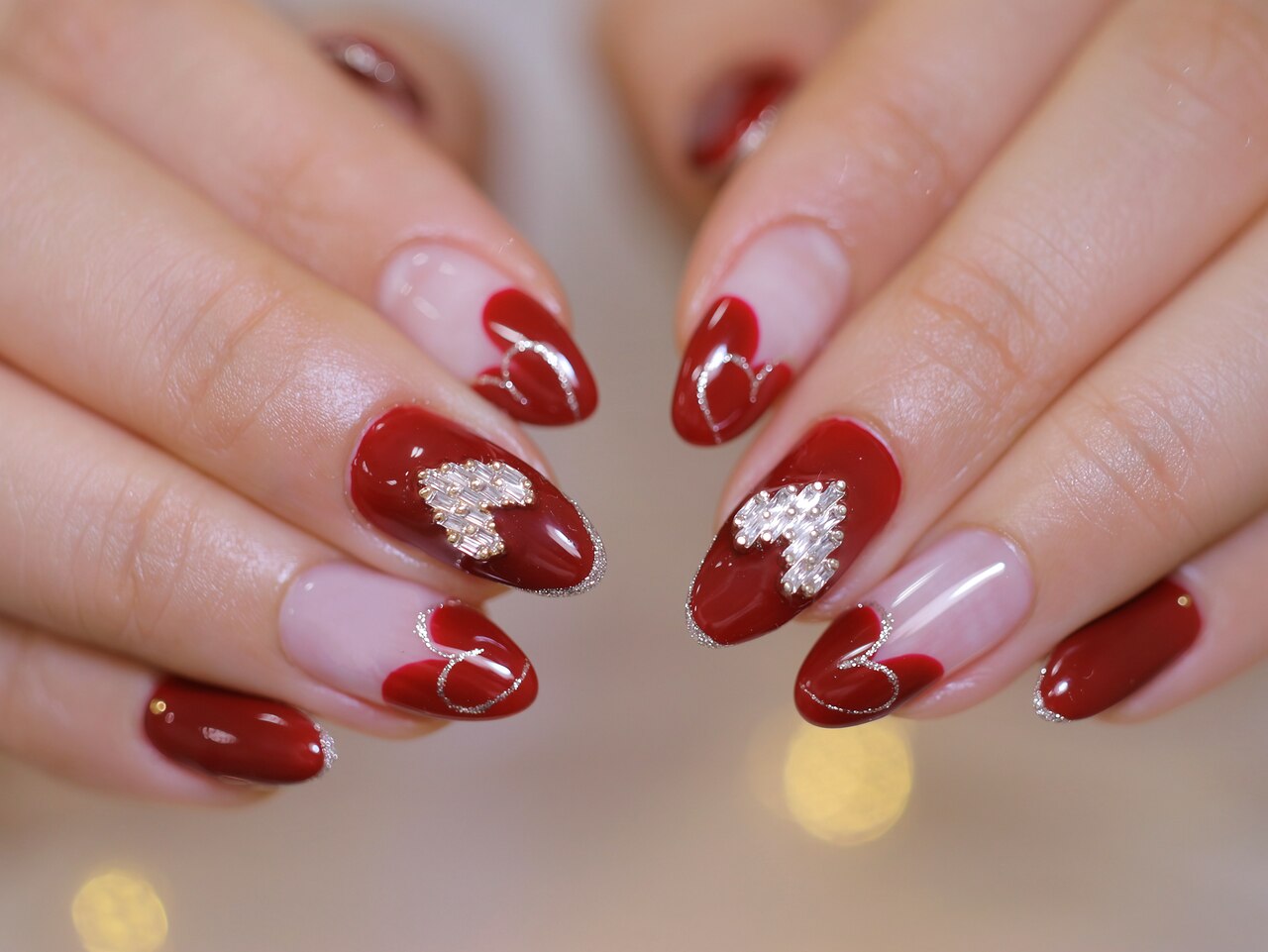 カラー変更無料】マグネットネイルチップラメフレンチハートストーン