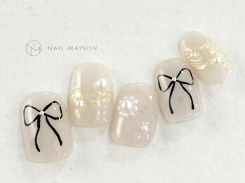 ネイルメゾン 梅田(NAIL MAISON)/パールベージュリボン