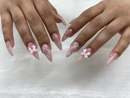リボン×チェックネイル