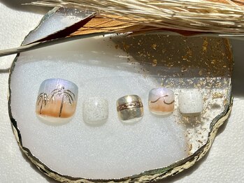 オル('olu)/フットネイル/サンセット/手書き