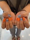 オレンジお花ネイル