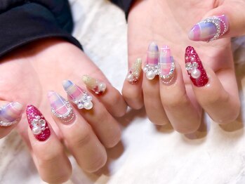 ブルー(BLUE)/narumi ビジューチェック