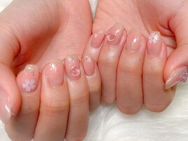 桜ホログラム/ハートネイル/春