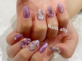 バタフライネイル×ラメ