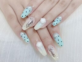 夏人気ミントカラードットネイル